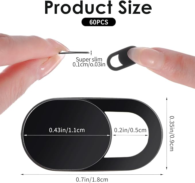 60 Pcs Webcam Cover Slide, Ultra Thin Laptop Webcam Covers, Strong Adhensive Computer Camera Covers Slide, Phone Camera Cover, Black ABS Material, Protect Privacy & Security