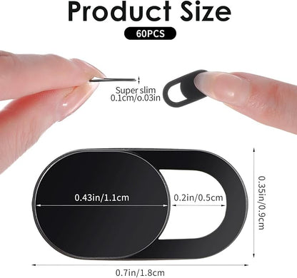 60 Pcs Webcam Cover Slide, Ultra Thin Laptop Webcam Covers, Strong Adhensive Computer Camera Covers Slide, Phone Camera Cover, Black ABS Material, Protect Privacy & Security