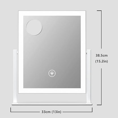 15.2" Lighted Makeup Mirror Hollywood Vanity Mirror with Lights, Three Color Modes,Detachable 10X Magnification Mirror, Smart Touch Control, 360°Rotation White