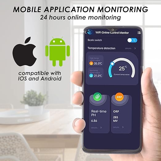 DANOPLUS Smart pH ORP Controller with Remote App Monitoring & Dosing in Water, 3 in 1 pH/ORP/Temp Meter Replaceable Probes for Hydroponics, Aquariums & Pool