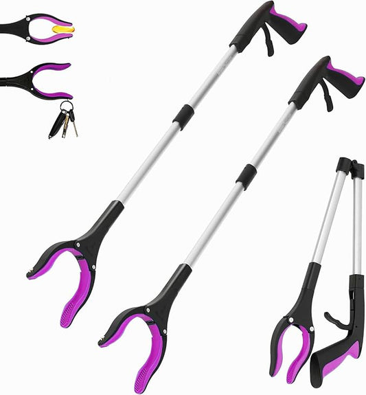 Grabber Reacher Tool - 2 Pack 32” Reacher Grabber Tool with Strong Magnetic and Swivel Head - FDA Registered Pick Up Stick Grabbers for Seniors, Trash, Surgery Recovery Must Haves Gifts(Pink)