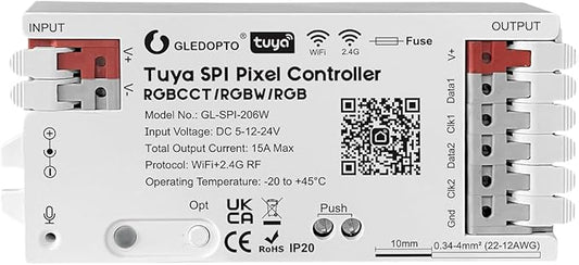 WiFi Tuya SPI Digital Pixel LED Strip Light Controller Smart Life App Control Over 40 Dynamic Lighting Easy to Setup for WS2811 TM1814B TM1934A SK6812 WS2801 WS2805 UCS2904B