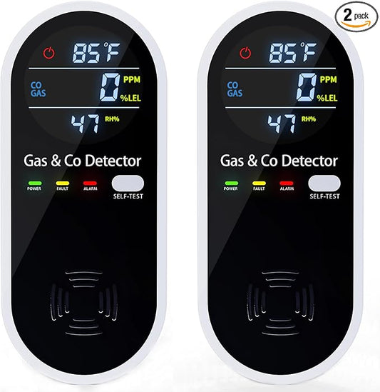 2 Pack Carbon Monoxide Detectors, 4-in-1 Combustible Gas & CO Detector Plug in with Temperature & Humidity Display for Home, RV & Travel