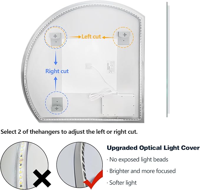 Niccy Half Moon Led Mirror for Bathroom, 28" Semi Round Backlit Mirror for Wall Lighted Mirror with Frameless 3 Color, Defogger, Explosion-Proof, HD Glass and IP65 Vanity Mirror