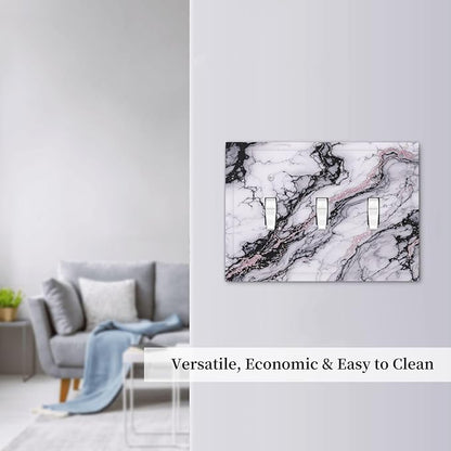 Decorative Switch Plates White Marble Pattern Black Lines Pink Lines 3 Gang Wall Plate Triple Toggle Light Switch Cover Faceplate Electrical Wall Panels for living Room Office Decor
