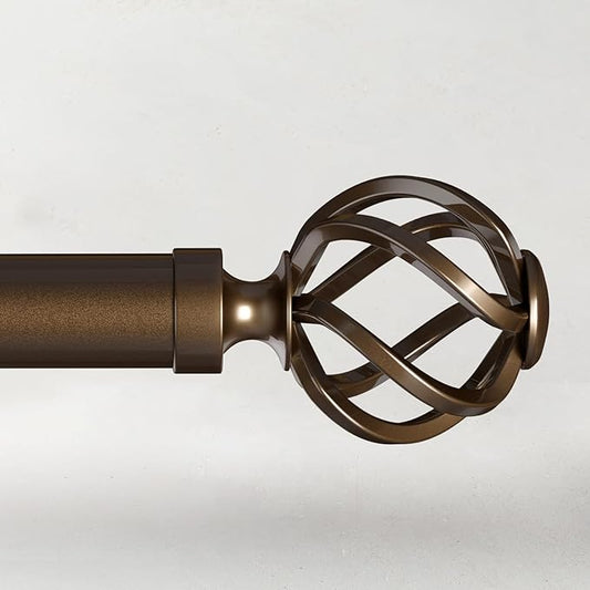Curtain Rods for Windows 66 to 120, 1 Inch Adjustable Decorative Long Bronze Curtain Rod with Twisted Cage End, Modern Heavy Duty Outdoor Drapery Rods for Patio, Telescoping Splicing, Size 32"-120"