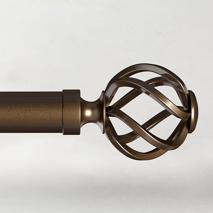 Curtain Rods for Windows 72 to 144, 1 Inch Adjustable Decorative Long Bronze Curtain Rod with Twisted Cage End, Modern Heavy Duty Outdoor Drapery Rods for Patio, Telescoping Splicing, Size 32" - 150"