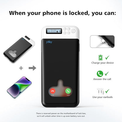 ySky Cell Phone Lock Box with Timer,Portable Timed phone Lock Box for iPhone and Android Phones, Self-Control Timer Phone Locker to Help Kids,Students, Adults Focus Back, Mobile Phone Addiction(Black)