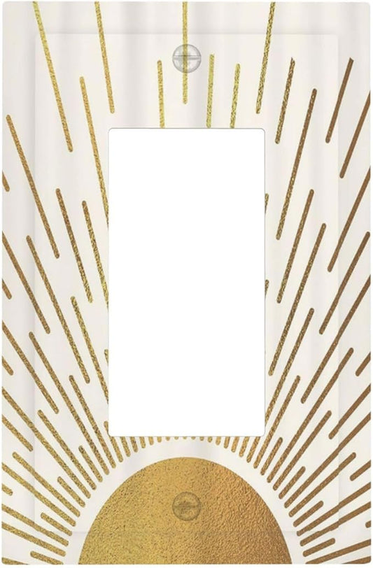 Decorative Outlet Covers Boho Mid Century Gold Sun Sunbeams 1 Gang Rocker Light Switch Cover Plate Single Wall Plates for Electrical Outlets Switch Plate Covers Faceplate for Home Decor