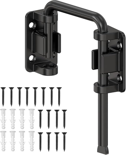 Sliding Door Loop Lock, 90/180 Degree Stainless Steel Patio Door Latch for Sliding Barn/Single/Double Opening Gate, Shed, Closet, Window, Fence - Home Security Loop Latch (Black-1PC)