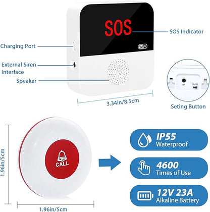 WiFi Rechargeable Smart Caregiver Pager System - Wireless Nurse Call Button with SOS Emergency Alert for Elderly, Patients, Disabled & Kids (2.4GHz WiFi Only, 2 Button + 2 Receiver)