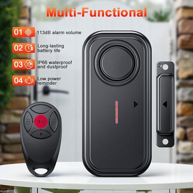 Door Alarms When Opened, 113dB Anti-Theft Window Alarm with Remote, Magnetic Security Door Sensor, Home Security Pool Safety for Kids, Alzheimer's Care