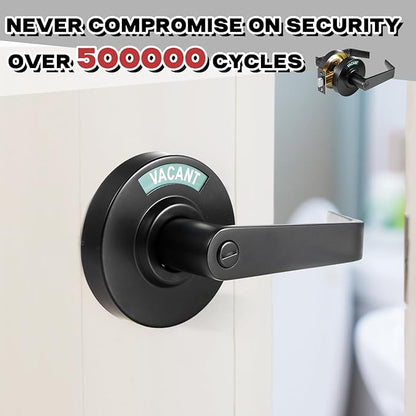 Tandefio 1 Set Vacant Occupied Bathroom Lock, Commercial Door Handle with in-use or Vacancy Occupied Deadbolt, Privacy Indicator Restroom Handle Lock for Restrooms, Satin Chrome (90 mm,Black)
