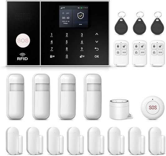 PGST Wireless Home Alarm System,21 Piece Alarm Kits with Door Sensors,Windon Detectors,SOS Button,Remote,4G GSM/Tuya App Instant Alerts,Work with Alexa/Google for Home,Apartment,Villa,No Monthly Fee