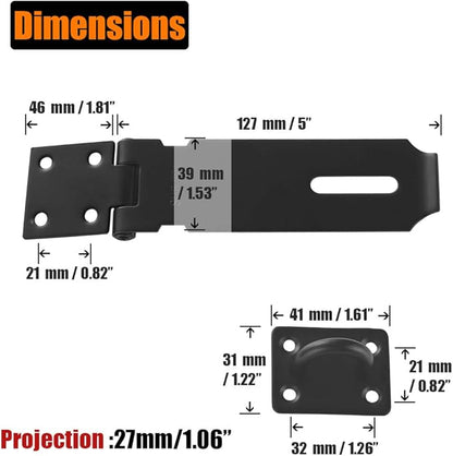JQK Door Hasp Latch Lock, 5 Inch 304 Stainless Steel Safety Packlock Clasp Thickness 1.9 mm, Matte Black, DL130-PB