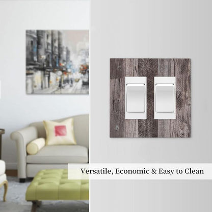 Decorative Outlet Covers Rustic Dark Grey Wood Retro Country Wooden 2 Gang Double GFCI Rocker Electrical Wall Panels Light Switch Cover Plate for Farmhouse Cabin Decor