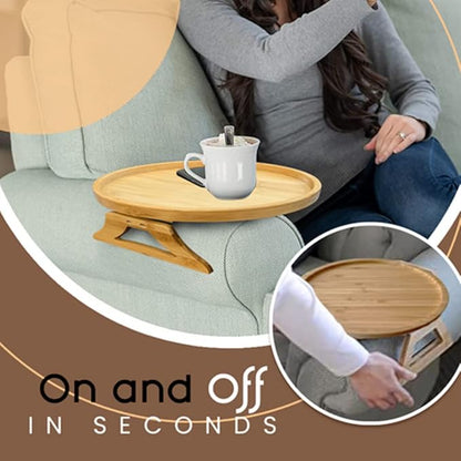 Clip On Tray Sofa Table, Bamboo Couch Arm Tray, Folding Sofa Armrest Tray Table for Drinks, Snacks, Phone & Remote – Portable Clip-On Side Table for Couch, Recliner & Armchair