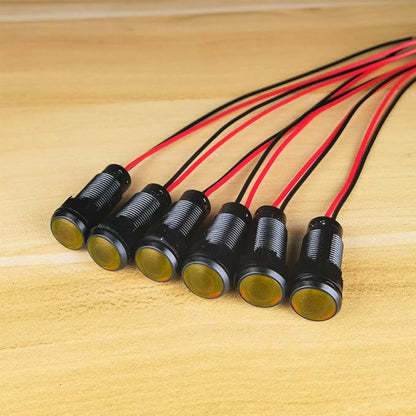 6pcs Yellow Indicator Pilot Light AC/DC 12-24V Mounting Hole Size 10mm(Flame Retardant Plastic Shell)