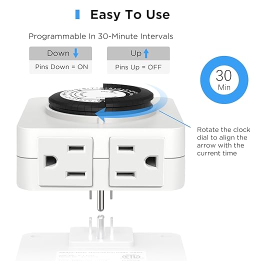 G-ELEK Timers for Electrical Outlets Indoor, 24-Hour Dual Outlet Timer, Christmas Tree Timer Indoor, 3 Prong Light Timers Indoor, Daily Cycle Lamp Timer, 125V 15A, ETL Listed, 2 Pack