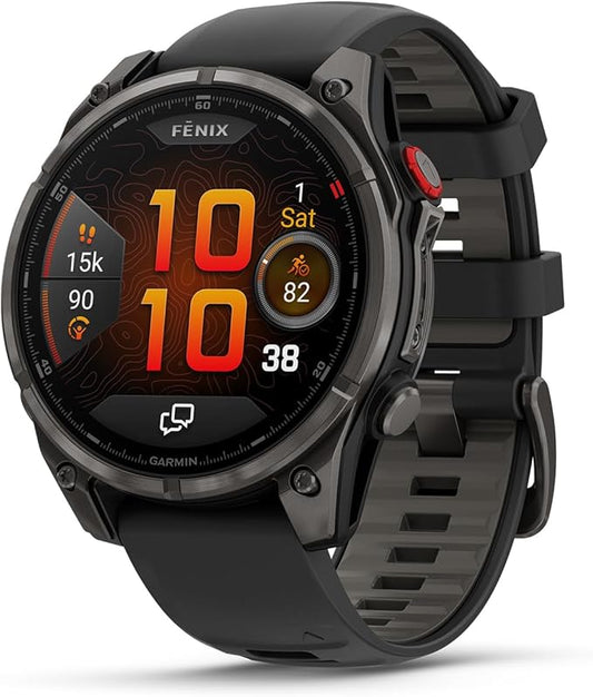 Garmin fēnix® 8 Pro, 51mm, AMOLED Display, Premium Connected Multisport GPS Smartwatch, inReach® Technology, Sapphire, Carbon Gray DLC Titanium with Black/Pebble Gray Silicone Band