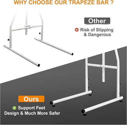 Trapeze Bar for Bed Mobility, Heavy Duty Pull Up Assist Bar with Floor Stand, 5Ft-7Ft Height Adjustable Trapeze Bar, Medical Patient Mover for Care Facilities, White