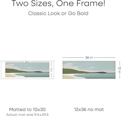 Homeforia 12x36 White Picture Frame, High End Oak 12x36 Wood Poster Frames with Mat 10x30 Art, 12 x 36 White Wooden Frames Matted to 10 by 30, 36x12 Panoramic Frame, Tempered Glass, Wall Kit, Set of 1