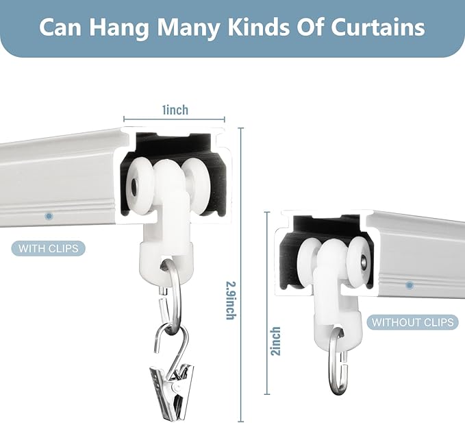 Curtain Track Ceiling Mount heavy duty sliding Curtains Tracks rails Rod System Room Divider with clips 12-15ft White
