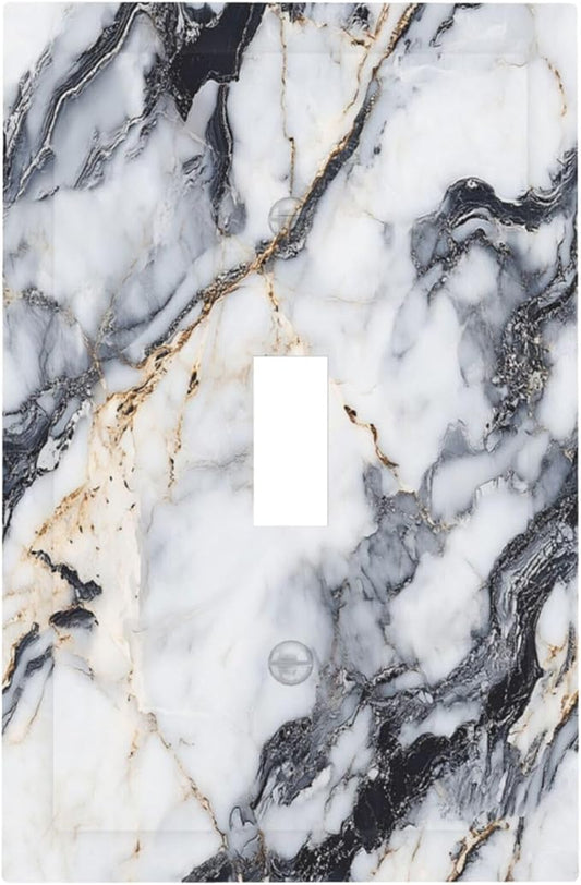 Decorative Light Switch Cover Plate Black Gold Marble Abstract Modern Luxury 1 Gang Single Toggle Wall Plate Electrical Outlet Covers Decorate Switch Plate Cover for Bedroom Home Decor