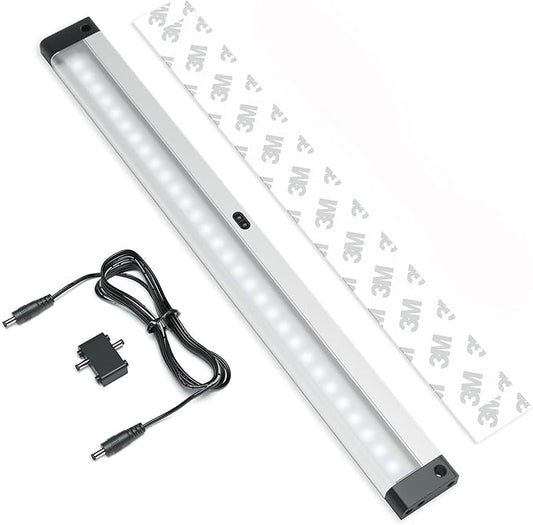 EShine 12 inch LED Dimmable Under Cabinet Lighting Strip with Hand Wave Motion Sensor, Black, with Accessories (No Power Supply Included), Cool White (6000K)