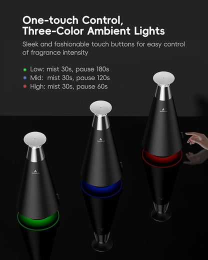 Waterless Scent Diffuser Starter Kit - 1500 Sq Ft Coverage, Alloy Atomization System,Mood Light,Smart Rechargeable Hotel Scent Diffuser, Including 120ml Essential Oil, for Home,Large Room,Spa,Black