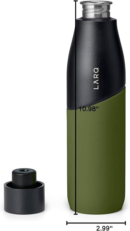 LARQ Bottle Movement PureVis 32 oz- Lightweight Self-Cleaning and Non-Insulated Stainless Steel Water Bottle with UV Water Purifier | Reusable & Travel Friendly, Black/Pine