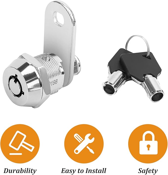 2 Pack Tubular Cam Locks, Metal RV Storage Door Locks, Cabinet Locks with 5/8'' Cylinder, Atom Lock for Arcade Machine, Cash Door, Tool Box, Chrome Finish and Keyed Alike (5/8 Inch 90°)