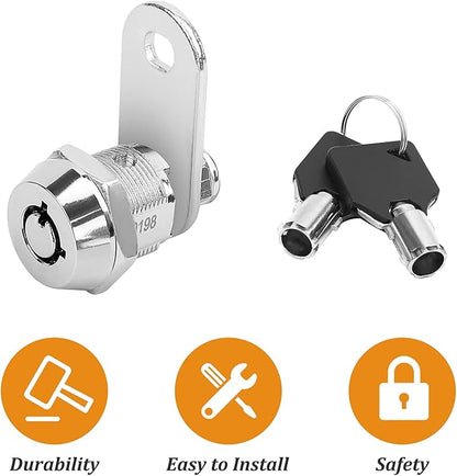 2 Pack Tubular Cam Locks, Metal RV Storage Door Locks, Cabinet Locks with 5/8'' Cylinder, Atom Lock for Arcade Machine, Cash Door, Tool Box, Chrome Finish and Keyed Alike (5/8 Inch 90°)