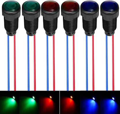 6pcs Red/Blue/Green LED Indicator Pilot Light 110VAC Mounting Hole Size 10mm(Flame Retardant Plastic Shell)