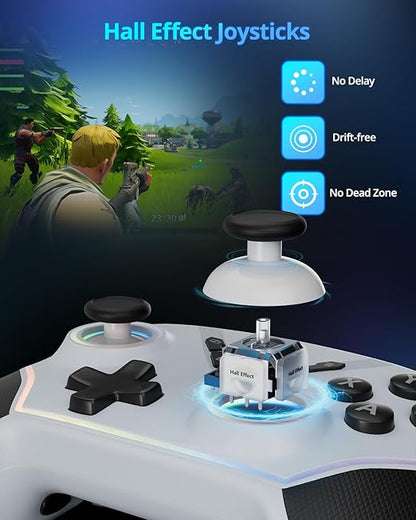 Multi-Platform Wireless Controller, PC Gaming Controller with 2.4G Adpater/Hall Joysticks/Hall Triggers/1200 mAh Battery/4 Programmable Buttons/RGB Lighting, Compatible with PC Windows 7/8.1/10/11, Switch/OLED/Lite, iOS, Android, Steam-White
