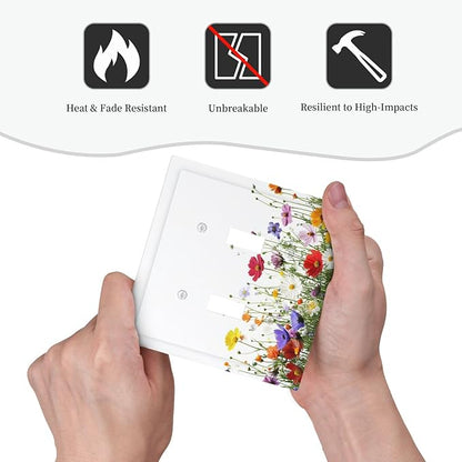 Decorative Switch Plates Colorful Wildflowers Plant Floral Daisy 2 Gang Double Toggle Outlet Light Switch Cover Wall Plate Electrical Faceplate For Bed Room Living Room Decor
