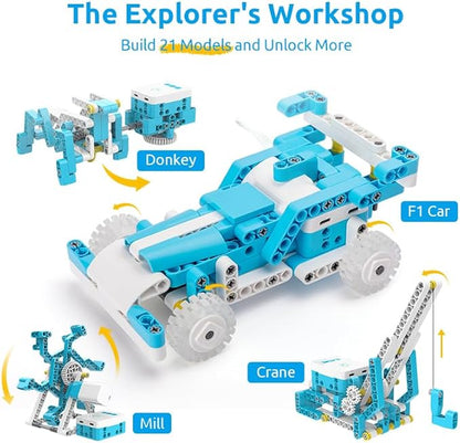 WhalesBot D1 21-in-1 STEM Coding Robot Kit for Kids (Ages 4+), 280+ Pieces Educational Building Set with APP-Controlled & Programming, 3D APP Guidance, Ideal Toy Gift for Boys & Girls
