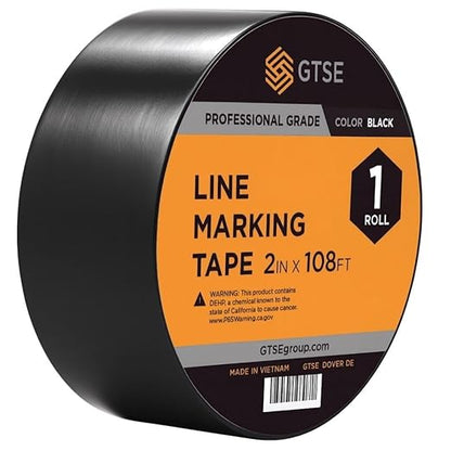 GTSE 2 inch x 108 ft Black PVC Vinyl Floor Tape, 24 Rolls, Safety Marking Tape, 6 mil Thick, Suitable for Dance Floors, Gyms, Warehouses, Sports Facilities