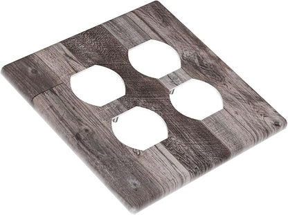 Outlet Covers Rustic Dark Grey Wood Retro Country Wooden 2 Gang Double Duplex Decorative Light Switch Covers Electrical Wallplates Socket Faceplate for Farmhouse Cabin Decor