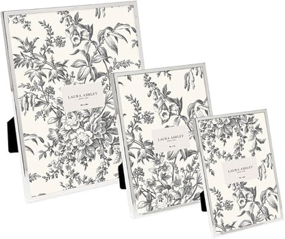 Laura Ashley 5x7 Silver Flat Metal Picture Frame (Vertical & Horizontal) w/Two-Way Easel Stand, Black Velvet Backing, Wall-Mountable, Made for Tabletop, Desk, Wall Display, Home Décor (5x7, Silver)