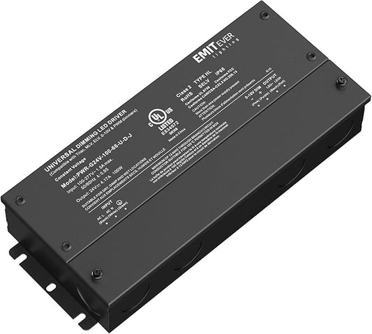 EMITEVER Dimmable Led Driver, 100W AC 100V-277V to DC 24V Transformer, 5-in-1 Dimming: ELV/MLV/TRIAC / 0-10V / 1-10V / 10V PWM/Potentiometer, Waterproof IP67 and UL Listed