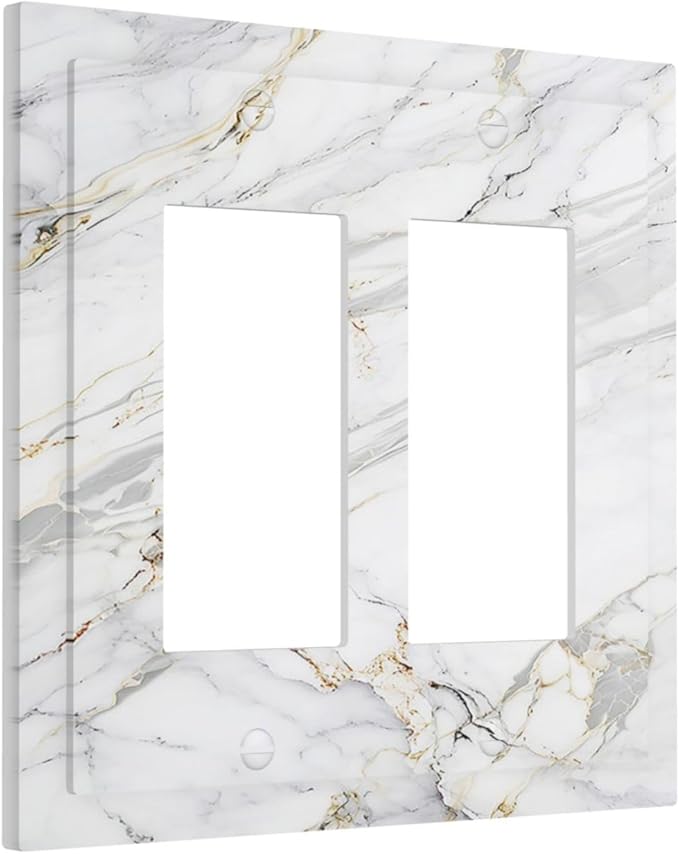Decorative Outlet Covers Gray Gold Marble Abstract Modern Luxury 2 Gang Double Rocker Light Switch Cover Plate Electrical Switch Plate Cover Decorate GFCI Wall Plate for Bedroom Home Decor