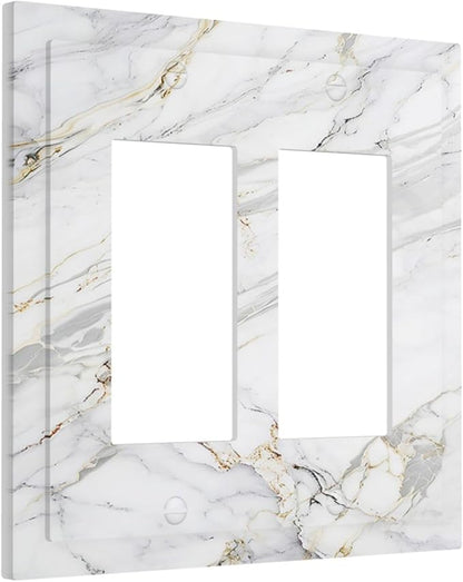 Decorative Outlet Covers Gray Gold Marble Abstract Modern Luxury 2 Gang Double Rocker Light Switch Cover Plate Electrical Switch Plate Cover Decorate GFCI Wall Plate for Bedroom Home Decor