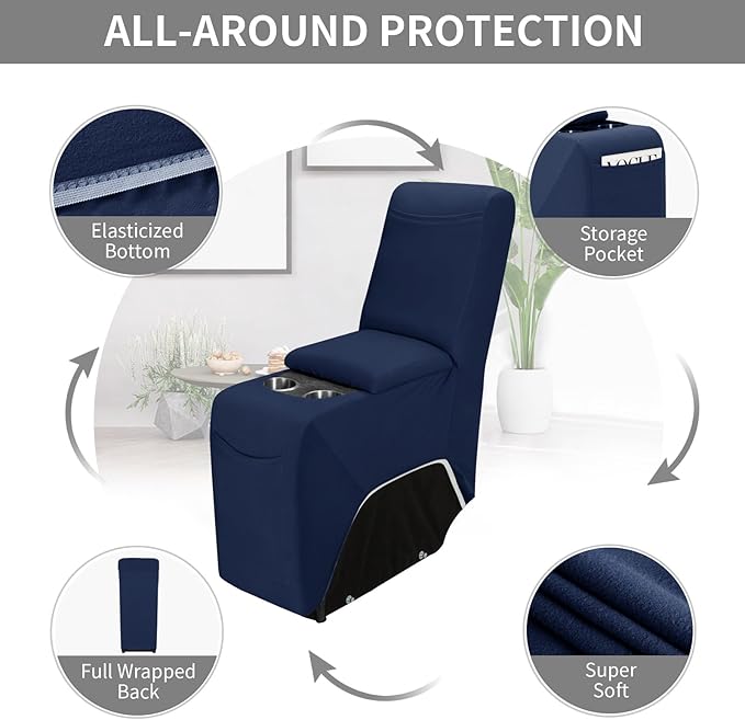 Easy-Going 100% Waterproof Recliner Console Cover, Stretch Middle Console Couch Covers for Reclining Sofas, Sectional L-Shape Furniture Protector for Kids & Pets, 1 Console Cover, Navy