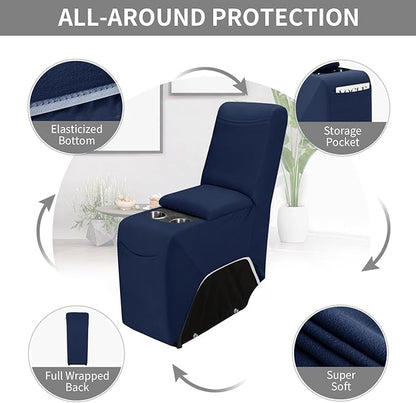 Easy-Going 100% Waterproof Recliner Console Cover, Stretch Middle Console Couch Covers for Reclining Sofas, Sectional L-Shape Furniture Protector for Kids & Pets, 1 Console Cover, Navy