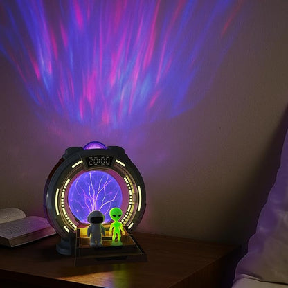 Galactic Portal Galaxy Projector Lamp with Plasma Ball – Aurora Projector Night Light with Smart Speaker, Astronaut & Alien Room Decor for Kids & Teens