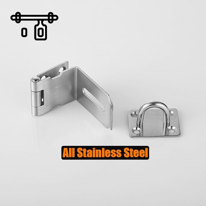 JQK Door Hasp Latch 90 Degree, Stainless Steel Safety Angle Locking Latch for Push/Sliding/Barn Door, 1.5mm Thickness Satin Nickel 2 Pack, 4 Inch