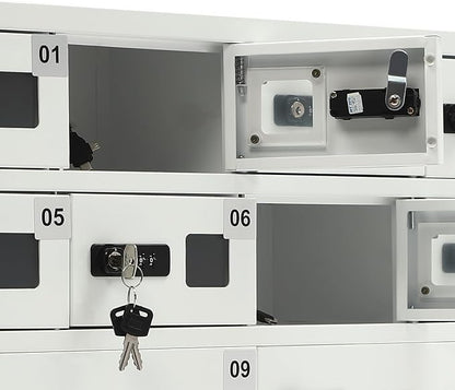 10 Slots Cell Mobile Phone Steel Locker with Combination Lock, Cellphone Charging Station with 3 in 1 Charging Ports for Most Phones, Cellphone Locker for Schools, Conference Rooms, and Offices