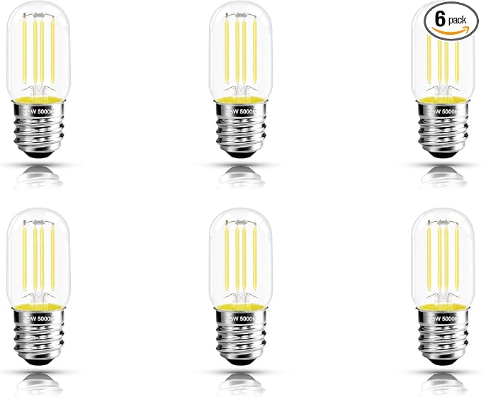 2.5 Inch E17 Intermediate Base LED Filament Bulb 360 Lumens, 5000K Daylight White Dimmable Appliance Bulb AC 120V, UL Listed T8 Microwave Light Bulbs Under Hood for Refrigerator Stove 6Pack