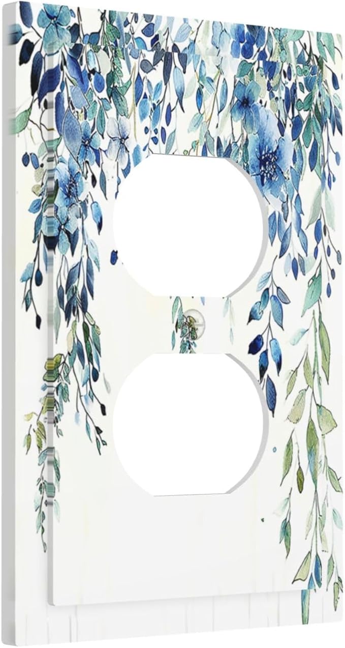 Outlet Covers Boho Vintage Flowers Blue Green Sage 1 Gang Duplex Wall Plate Decorative Switch Plates Electrical Receptacle Faceplate Light Switch Cover for Bedroom Farmhouse Decor